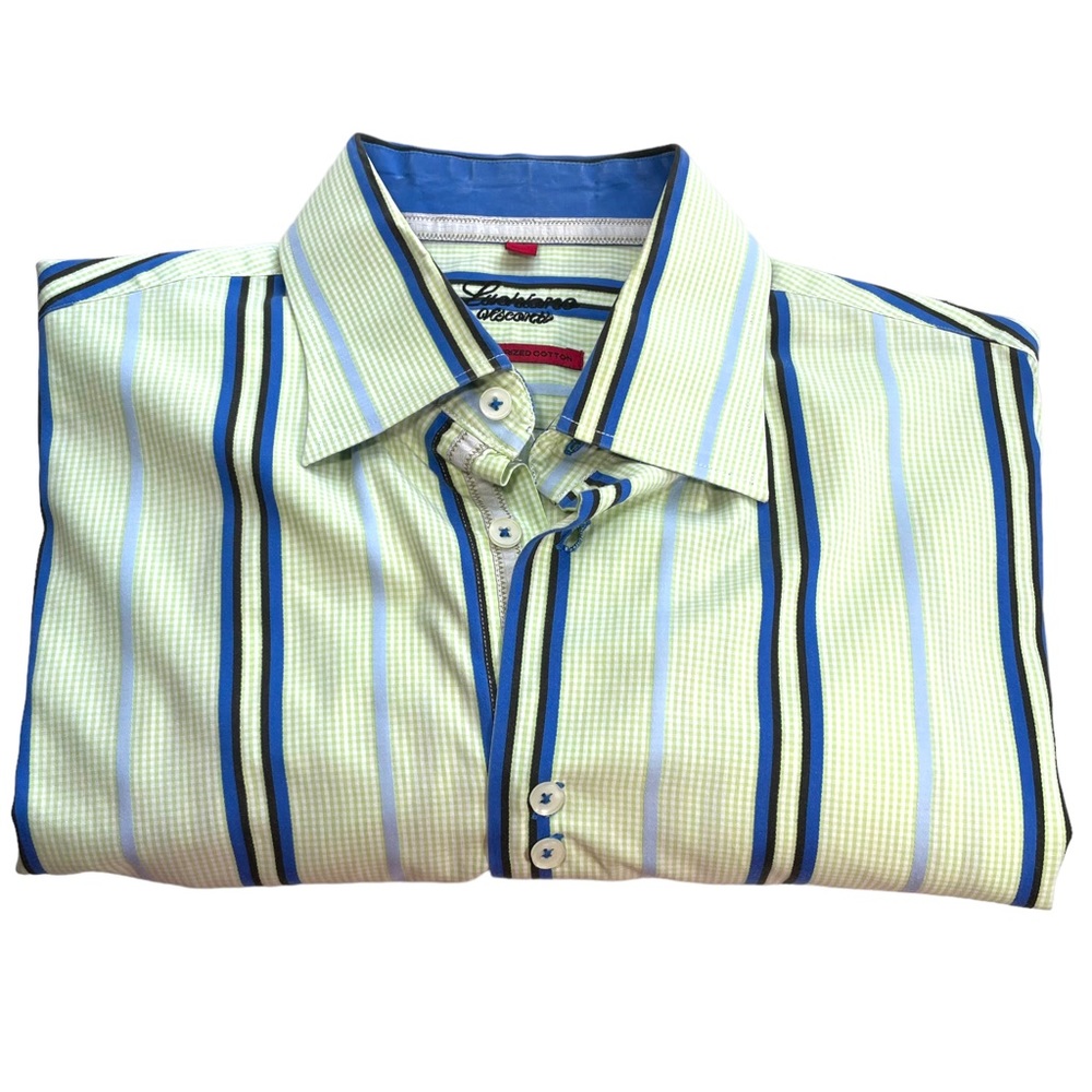 Luchiano Viscotti Long Sleeve Striped Button Up Shirt 2 Ply Mercerized Cotton XL